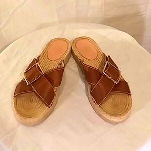J. Crew Brown Leather Espadrille Sandals